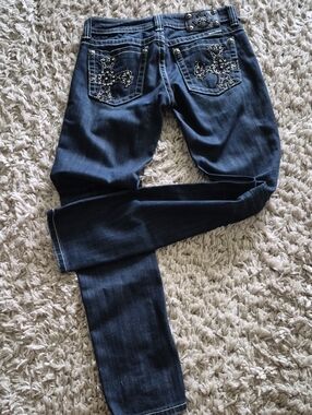 Miss Me Dark Indigo Skinny Jeans with Embellished Cross Back Pockets